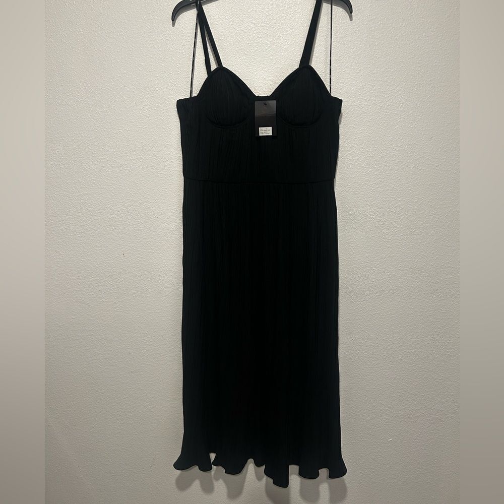 DKNY Black Midi Pleated Dress NWT 10